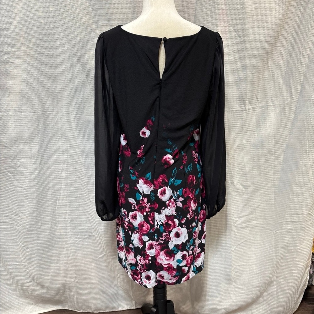 White House Black Market Black and Pink Sheath Dress with Bishop Sleeves - Picture 3 of 5